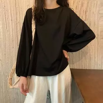 Pure Color Women s Oversized T-shirt O-neck Long Sleeved Top Leisure Lady XXL синий