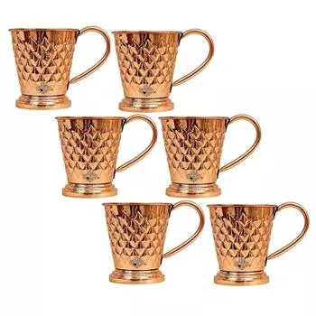 Pure Copper Bucket Shaped Diamond Hammered Design Moscow Mule Beer Mug Cup, Best for Beer Cocktail Parties, Barware, Volume-450ML, Set of 6