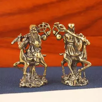 Pure Copper Chinese God Of Longevity Riding Deer Ornament Birthday Gifts Craft Antique Bronze Buddha Statue Figurine Miniature