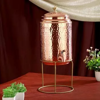 Pure Copper Dispenser With Stand Hammered (5 Litres)