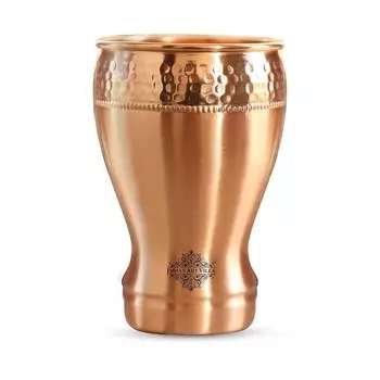 Pure Copper Glass with Half Lecquer Hammered Design, Water Drinkware & Health Benefit, Hotel Restaurant, Volume:- 400 ML,
