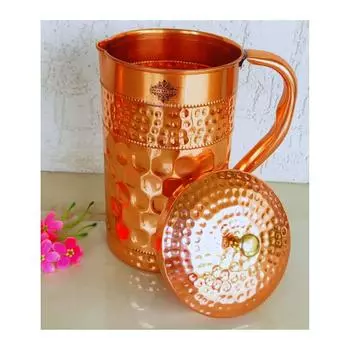 Pure Copper Jug/Pitcher with Diamond Hammered Beeding Design, Drinkware & Storage Purpose, Volume-1500 ML