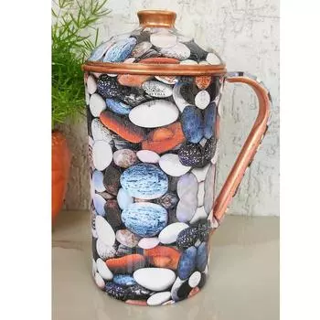 Pure Copper Jug with Pebbles Print, Serveware & Drinkware, Beneficial for Health, Volume-2000 ML