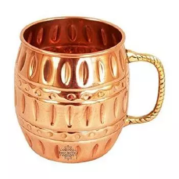 Pure Copper Round Barrel Shaped Design Moscow Mule Beer Mug Cup, Best for Beer Cocktail Parties, Barware, Volume-530ML