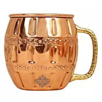 Pure Copper Round Shaped Barrel Design Moscow Mule Beer Mug Cup, Best for Beer Cocktail Parties, Barware, Volume-600ML
