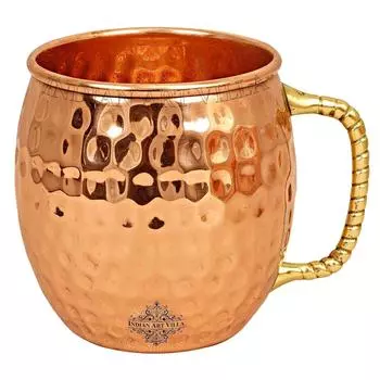 Pure Copper Round Shaped Bimbled Hammered Design Moscow Mule Beer Mug Cup, Best for Beer Cocktail Parties, Barware, Volume-600ML