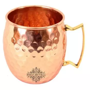 Pure Copper Round Shaped Shine Hammered Design Moscow Mule Beer Mug Cup, Best for Beer Cocktail Parties, Barware, Volume-530ML