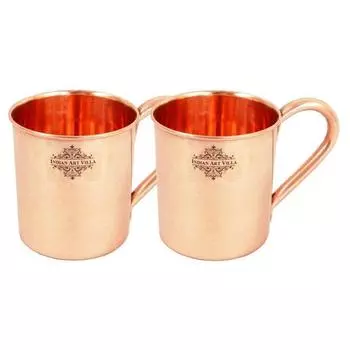 Pure Copper Straight Shaped Shine Finish Design Moscow Mule Beer Mug Cup, Best for Beer Cocktail Parties, Barware, Volume-415ML, Set of 2