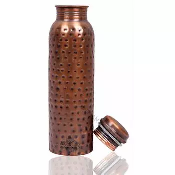 Pure Copper Water Bottle with Antique Dark Hammered Design, Drinkware, Storage Purpose, Volume-900 ML