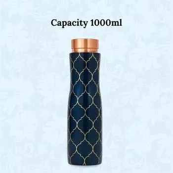 Pure Copper Water Bottle with Leakproof Protection | Tamba Bottle for Yoga & Health Benefits | Durable Bottle for Everyday Use (1L, Blue Moroccan)