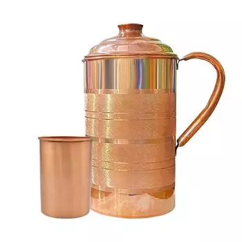 Pure Copper Water Jug 1.5 Litre with 1 Copper Glass (300ml) | Ayurvedic Copper Pitcher Set for Drinking & Storage for Health & Wellness