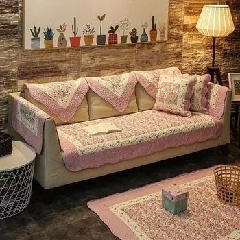 Pure Cotton All Year Round Neutral American Sofa Cushion Fabric Non Slip Cover Cloth All-Inclusive Universal Accessible Luxury Towel Cover Cushion Pink Rhyme 45*45cm set