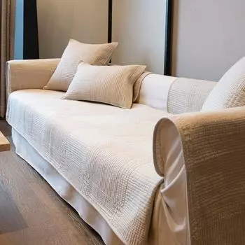 Pure Cotton All Year Round Neutral Sofa Seat Cushion Simple Non-Slip Composite Fabric Cushion Cotton Sofa Cover Towel Machine Washable FL check. Khaki 30*50cm single-sided pillowcase