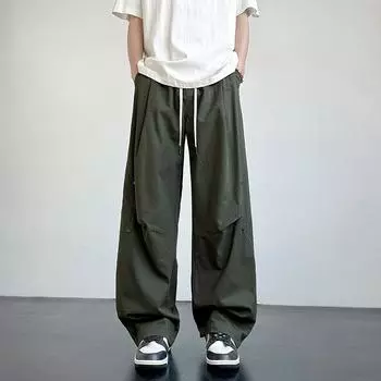 Pure Cotton American Casual Versatile Overalls for Men s Spring and Summer Straight Wide-leg Pants Draped New Style Trousers M