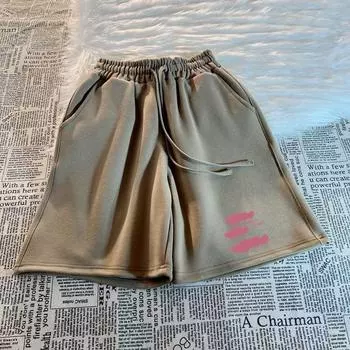 Pure Cotton Basketball Country Trendy Loose Drawstring Fifth Pants Brown L