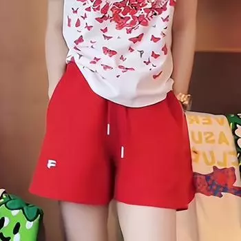Pure Cotton Blazer Set Women 2025 Summer New White Butterfly Short sleeve T-shirt Red Shorts Two-piece Set Red shorts L [Suggested 50.00 kg-55.00 kg]]
