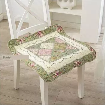 Pure Cotton Breathable Thin Dining Chair Cushion Fabric Cushion Office Computer Chair Cushion Neutral with Strap Non Slip Automobile Cushion