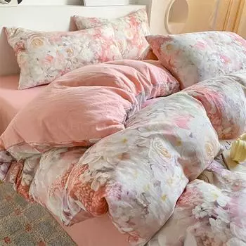 Pure Cotton Class A Maternal And Infant Grade Double-Layer Yarn Four-Piece Set, Summer Breathable Small Floral Dormitory Can Be Washed Without Pilling 1.2 m 3pc quilt 1.5*2m