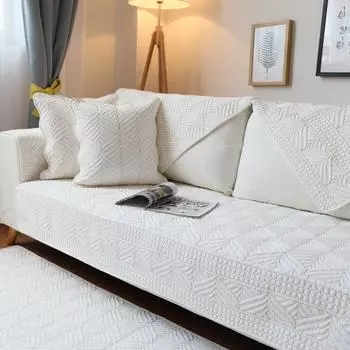 Pure Cotton Embroidered Sofa Cushion Four Seasons Universal Non-slip Fabric Living Room Simplicity Sofa Cover Solid Color Mat 70x70cm 1pcs