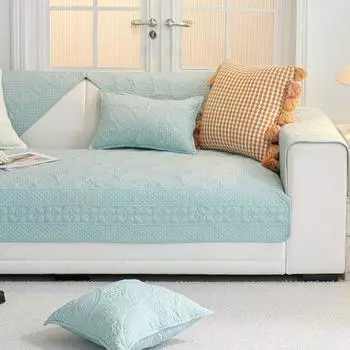 Pure Cotton Fabric Non Slip Sofa Cushion All Year Round Neutral New Arrival Cotton Seat Cushions Minimalist Modern Leather Sofa Cover Towel Cover Leaf of Flowers SY-light blue 70 * 70cm