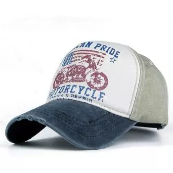 Pure Cotton Five-Piece Printing Motorcycle Baseball Cap Trucker Hat Worn Looking Washed-out Hat Outdoor Sun Hat Cross-Border Hot Black khaki