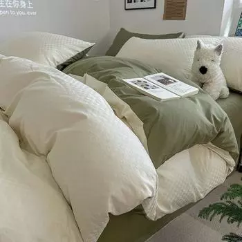 Pure Cotton Premium Simple Bedding Set Four-piece Set Skin-friendly Breathable Bed Sheet Quilt Cover Pillowcase 1.2m bed