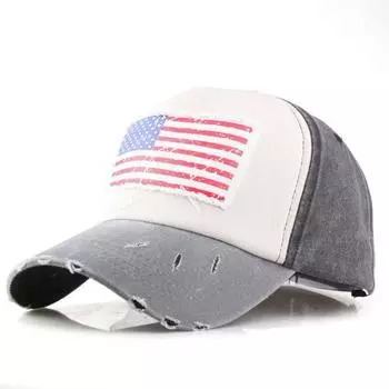 Pure Cotton Printing Hat National Flag Baseball Cap Trucker Hat Worn Looking Washed-out Hat Outdoor Sun Hat Cross-Border Hot Gray Black