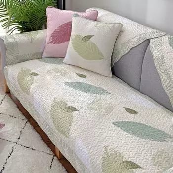 Pure Cotton Sofa Cushion All Year Round Neutral Cover Cloth Non-Slip Fabric Cotton Seat Cushions Minimalist Modern Sofa Cover Slipcover Scandinavian Summer leaves 70*70cm