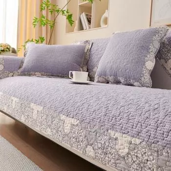 Pure Cotton Sofa Cushion All Year Round Neutral Non Slip Nordic Simple Modern Quilted Cotton Art Pastoral Wood Sofa Cover Towel Cyan tenderness 45*45cm pillow case