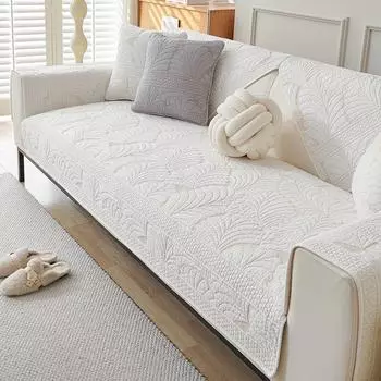 Pure Cotton Sofa Cushion All Year Round General Fabrics Double-Sided Cotton Scandinavian Cushion Sofa Cover Sofa Towel Covers All-Inclusive Pastoral Banana leaf rice White (Non Slip) Pillowcase 45*45