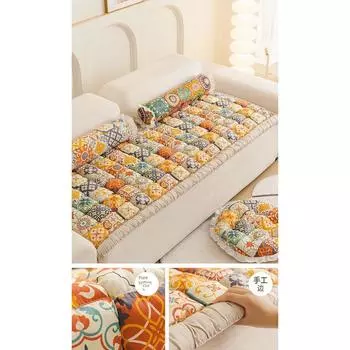 Pure Cotton Sofa Cushion All Year Round Solid Wood Sofa Seat Cushions High-Grade Fabric Atmosphere Non Slip Window Cushion Tatami Altay (Cotton) 70*150cm [weighs about 1300g]]