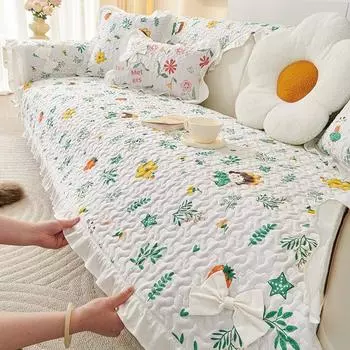 Pure Cotton Sofa Cushion Cotton Fabric Non Slip Accessible Luxury Modern 2025 New Arrival Leather Cushion Backrest Towel Cover Cloth No. 3 cotton All Year Round Non Slip ball 90*70