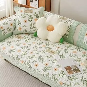 Pure Cotton Sofa Cushion Cushion Cover Cloth Cotton All Year Round Neutral Simple and Modern Fabric Craft Scandinavian Non Slip Leather Cover Cover Green Memory 70 * 70cm