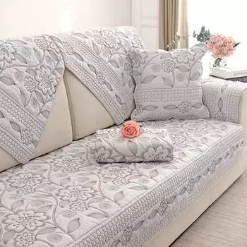 Pure Cotton Sofa Cushion Four Seasons Universal Non-Slip Combination Sofa Cushion Modern Simple Fabric Cover Towel Backrest Cushion Light gray moon flowers and plants 70 * 70cm
