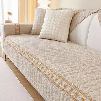 Pure Cotton Sofa Cushion Four Seasons Universal Non-Slip Cushion Simple Modern Cotton Fabric Leather Sofa Cover Cover Cloth Towel HP-khakis 45*45 pillow case (excluding core)