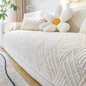 Pure Cotton Sofa Cushion Four Seasons Universal Anti-Slip Seat Cushion Cover Towel Simple Solid Color Printing Sofa Cover Cover Cloth 70*70cm