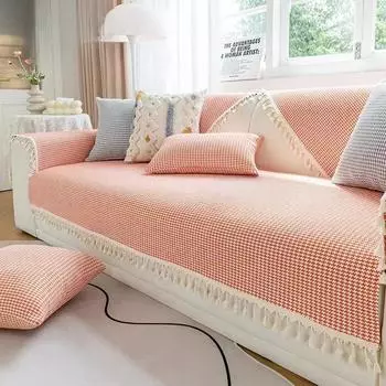 Pure Cotton Sofa Cushion Four Seasons Universal Simple Modern Non-Slip Houndstooth Fashion Fabric Sofa Cover Slipcover Cover Cotton Thread 70*70cm