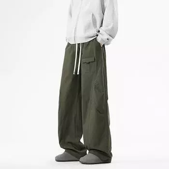 Pure Cotton Straight-leg Casual Pants Spring and Autumn Drooping Pants Men Spring Wide-leg Men Loose Men Trousers Men M
