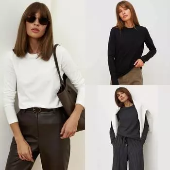 Pure cotton T-shirt European and American 2024 autumn new women s fashion casual versatile commuter pullover round neck long sleeve T-shirt S белый