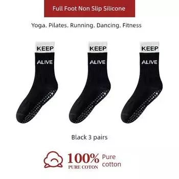Pure Cotton Yoga Socks Children s Summer Pilates Dance Knee Socks Professional Non Slip Indoor Floor Fitness Exercise Black 3 pairs