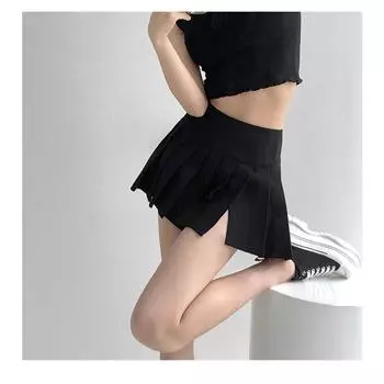 Pure Desire Fashion Sexy Slit Pleated Pantskirt Sexy Short Skirt Plus Size Fat Girl High Waist Versatile Slimming A- line Skirt Black XL