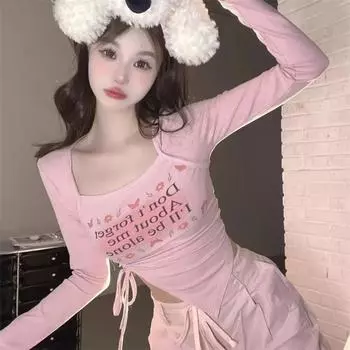 Pure Desire Hotsweet Spicy Girl Уникальная футболка с полым вырезом Сексуальная клубная облегающая повязка укороченный топ Футболка с длинными рукавами Женский дизайн S розовый