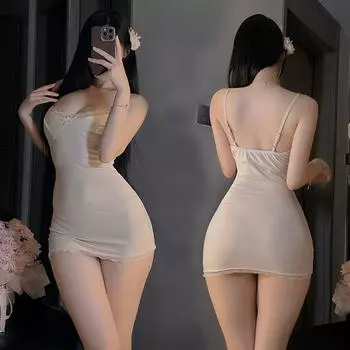 Чистое желание красотка кружевной ночной сорочки сексуальное нижнее белье сексуальный глубокий V с открытой грудью бедра униформа пижамный комплект One Size (80-60kg)