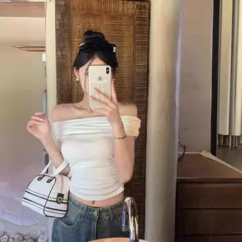 Pure Desire Летняя сексуальная облегающая футболка с открытыми плечами и короткими рукавами для женщин Medium