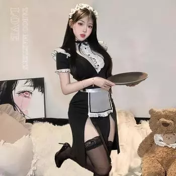 Чистое желание, личный питомец, маленькая горничная, костюм для флирта, эротическое нижнее белье, открытая грудь, ягодицы, свободная униформа, костюм для соблазнения Average size (80-60kg)