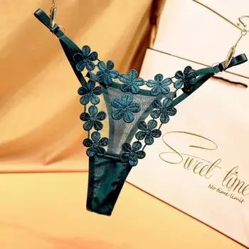 Чистое желание Стринги Металлический дизайн пряжки Чувство Сладкая цветочная вышивка Дышащая сетка Сексуальный регулируемый пояс Женское нижнее белье большого размера average size (suitable for 80-75 kg)