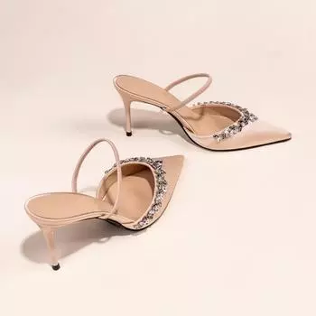 Pure desire to wear two temperament satin pointed high heels women s 2024 new autumn thin heels with sandals bag head half drag 35