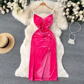 Pure Desire Wind Design Sense большого бархатного платья с открытой спиной и жемчугом, сексуального бюста и открытого бархата