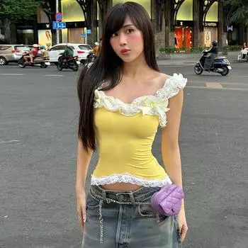 Pure Desire Wind Lace Sling Yellow Look Fair Patchwork Lace Yellow L