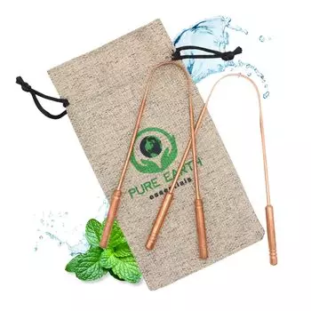 PURE EARTH essentials Медный скребок для языка для взрослых Уход за полостью рта Натуральный очиститель языка Медный скребок для языка Аюрведа с футляром Медь - -
